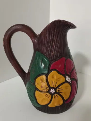 Vaso em forma de jarro em cerâmica floral antiguidade 24cm de altura