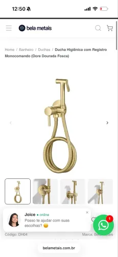 2 Duchas Higiênica com Registro Monocomando (Dore Dourada Fosca)
