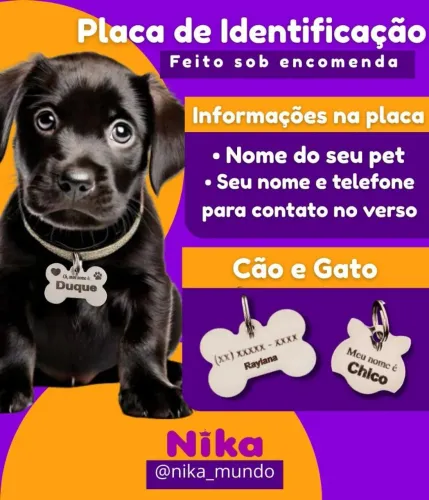 Placa de identificação para pet