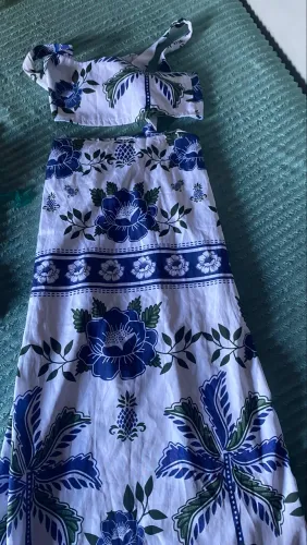 Conjunto e cropped de crochê do Brasil