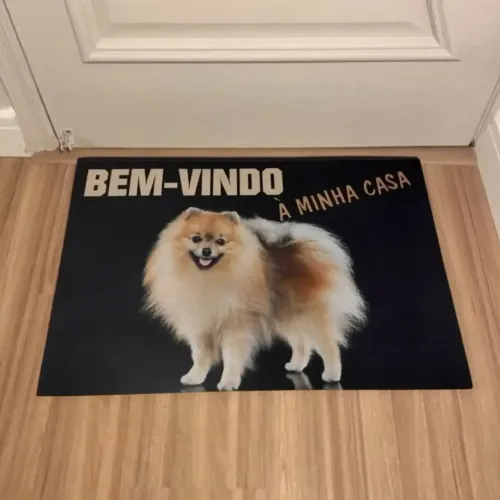 Tapete de porta decorativo Bem-Vindo À Minha Casa Lulu da Pomerânia Spitz Alemão