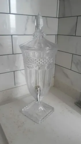 Suqueira de vidro decorado 3 litros com torneira 