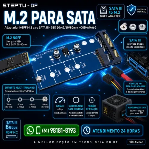Adaptador NGFF M.2, Adaptador M2 SATA3, Raiser M.2 para SATA, Adaptador M.2 COD-AM660