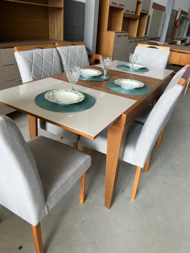 Mesa Extensível com 6 Cadeiras de Linho DIRETO DA FABRICA 
