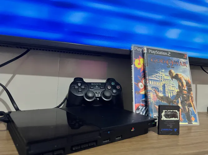 PS2 Slim 1 controle + 5 Jogos