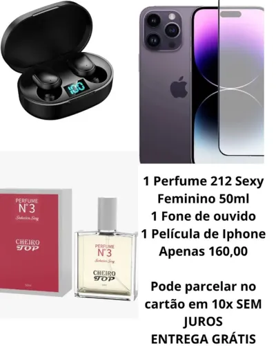 Perfume Feminino Sexy Seducion 50ml 1 Fone de Ouvido bluetooth 1 Película de Iphone