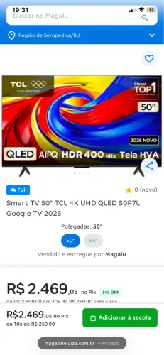 TCL 50 polegadas, troco