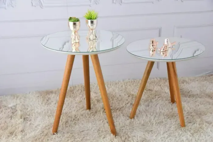 Conjunto de Mesa de apoio Valência com vidro espelhado
