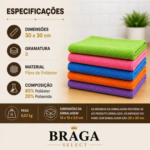 Kit 5 Panos de Microfibra 30x30 cm | Alta Absorção | Multiuso