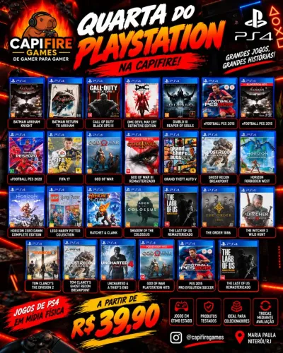 Jogos PS4 em mídia física a partir de R$39,90