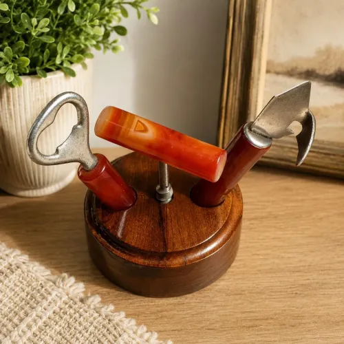 Kit Abridor de Vinhos Suporte de Madeira