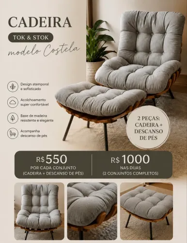 Poltrona Tok&Stok + Descanso de Pés | Modelo Costela
