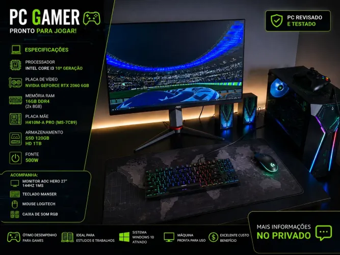 PC GAMER COMPLETO + MONITOR AOC HERO 27" 144Hz