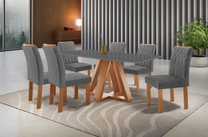 Mesa de Jantar Madri Cell Móveis com 06 cadeiras - Entrega Imediata;