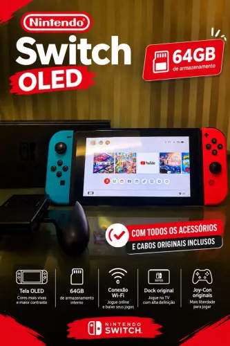 Nintendo Switch OLED 64GB Completo e Original
