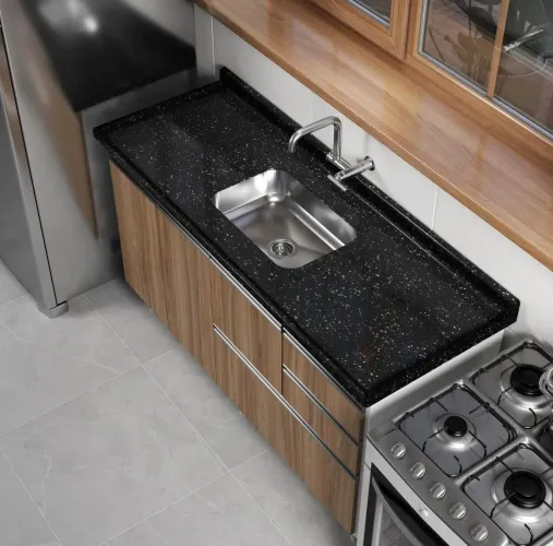 Pia para Cozinha de Sobrepor Mármore Sintético com Cuba em Aço Inox