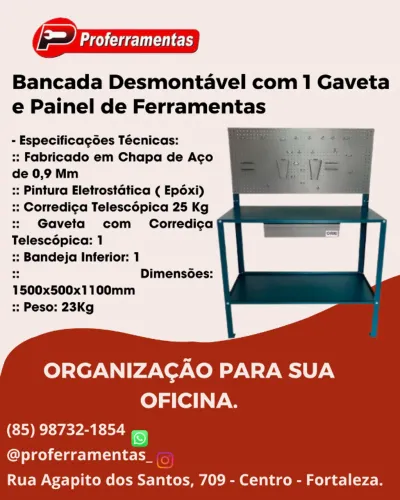 Bancada desmontável com painel