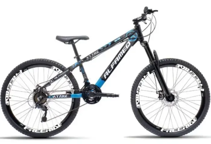 Bicicleta Aro 26 Alfameq Atake 21v Freeride Manobras Quadro Alumínio Shimano Freio Disco