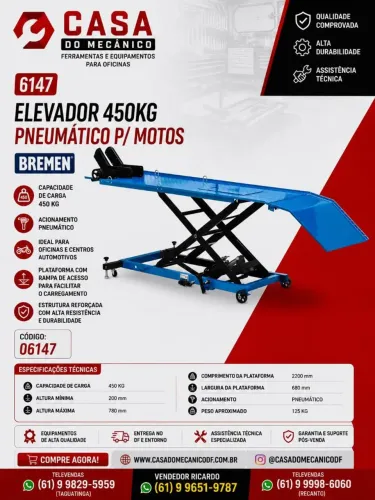 ? ELEVADOR PNEUMÁTICO PARA MOTOS BREMEN 450KG - CÓD. 06147 ?