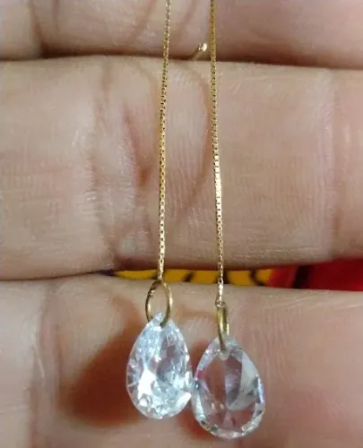 Brincos Coração Ouro 18 Kilates 10,50 Cm Pedra a Corrente de altura Pedra Zircônia 7 x 9 m