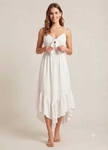 Vestido midi tam M branco com fios prata Renner