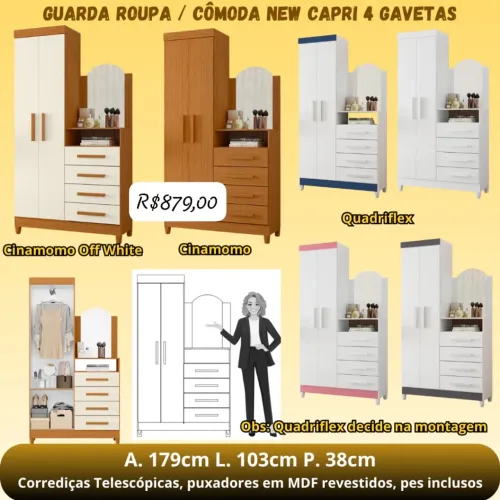 GUARDA ROUPA / CÔMODA NEW CAPRI 4 GAVETAS