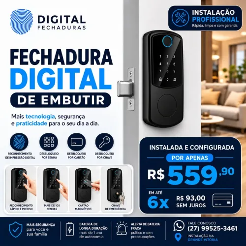 Fechadura Eletrônica Instalada Smart Pro, Biometria, Senha e Tag