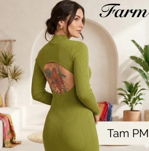 VESTIDO CANELADO FARM NOVO ORIGINAL