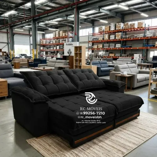 Sofá Barcelona Retrátil Suede Cinza Claro Molas Individuais Premium