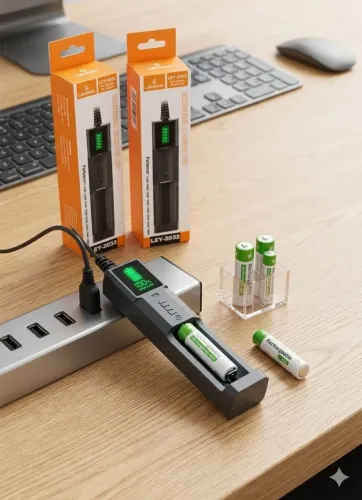 Carregador de pilha por USB para pilha AA e AAA