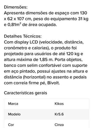 Vendo bicicleta ergometrica KiKos em excelente estado de conservação. 