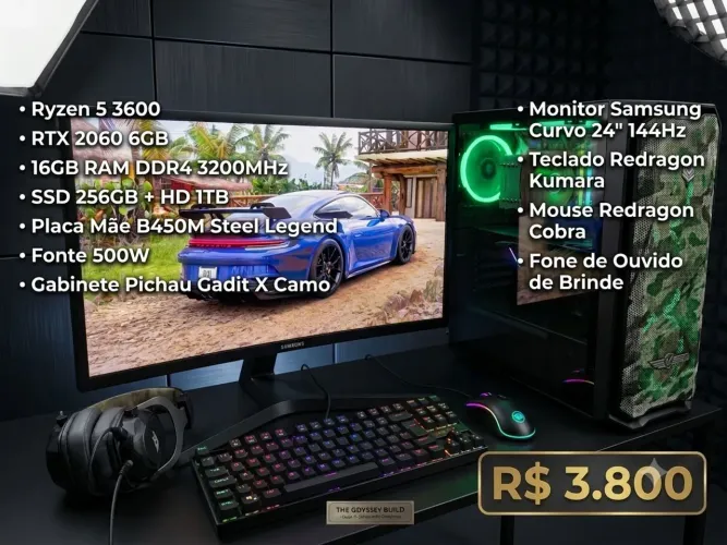 Setup Gamer Completo Ryzen 5 3600 RTX 2060 + Monitor 144Hz + Periféricos