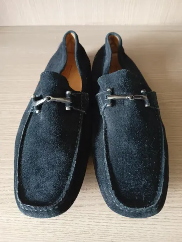 Mocassim masculino casual SERGIO'S em couro camurça preto com bridão grafite , 42