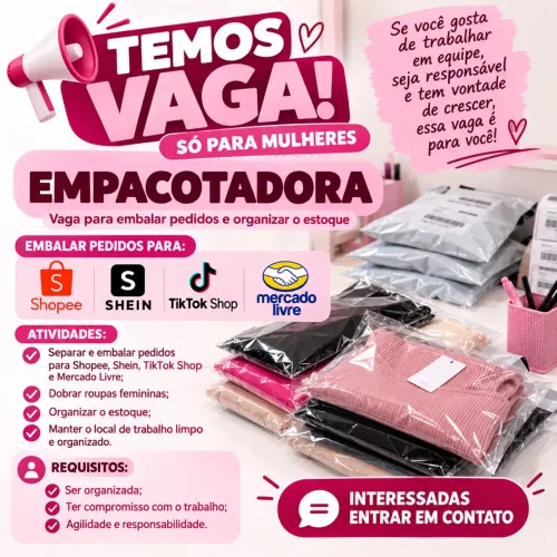 Procuro uma funcionária para embalar roupas femininas