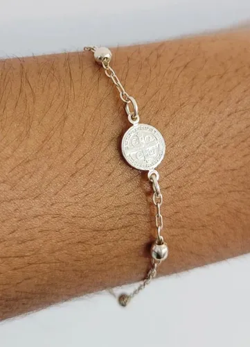 Pulseira São Bento c Bolinhas Prata 925