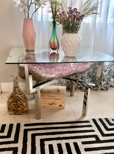 Mesa alto padrão c/ geodo de ametista natural, exclusiva para ambientes refinados