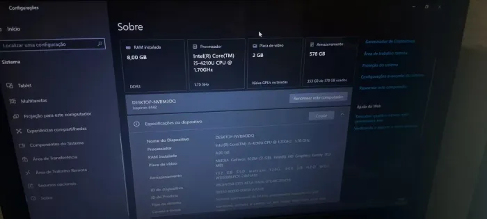 Notebook Dell Inspiron 3442 i5 - Para Conserto ou Retirada de Peças