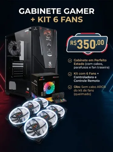 Gabinete Gamer Impecável + Kit 6 Fans ARGB com Controladora e Controle
