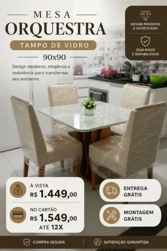 mesa de jantar 4 lugares tampo de vidro // oferta