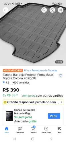protetor do port malas do Corolla 2015-2019