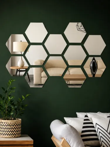 Kit Espelho Hexagonal 12 Peças - Moderno, Elegante e Fácil de Instalar ?