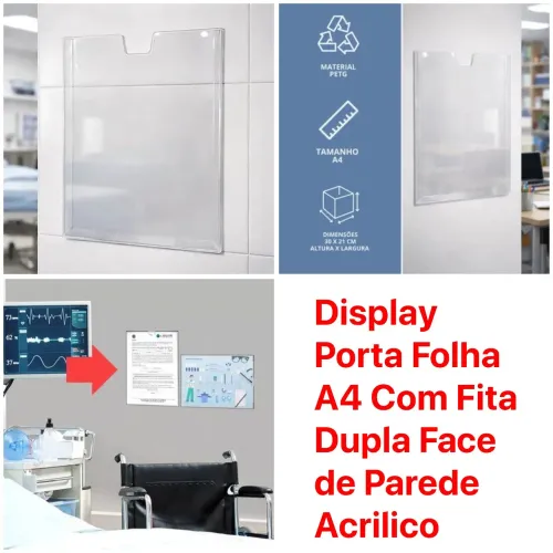 Display Porta Folha A4 Com Fita Dupla Face de Parede Acrilico