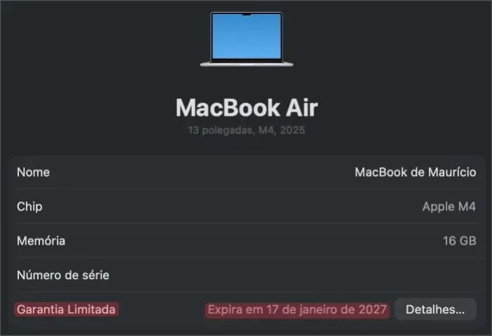 MacBook Air 13" Apple M4 Prata - Estado de Novo (Garantia Apple até Jan/2027 + 24 Ciclos)