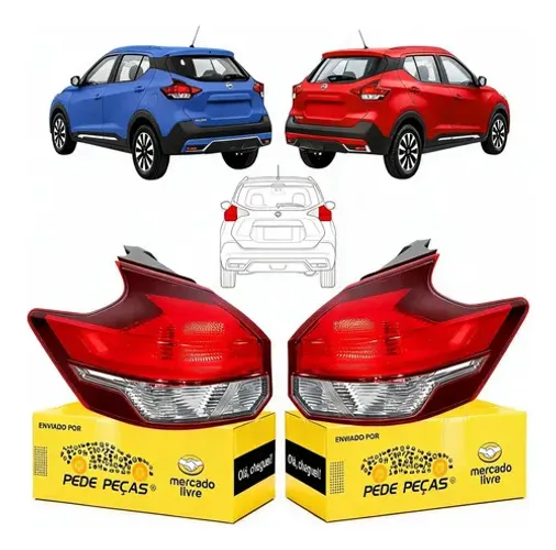 Par Sinaleira Traseira Nissan Kicks 2017 A 2021 Sv Sl Active Ambos Lados Vermelho