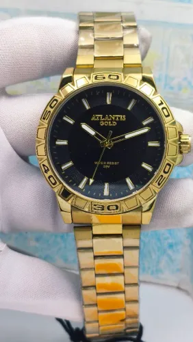 Relógio Atlantis masculino novo original prova d'água banhado a ouro luxo