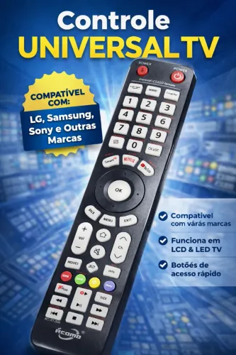 Controle Remoto Universal Smart TV LCD LED Compatível LG Samsung Sony