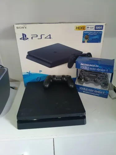 PS4 Slim 500gb Desbloqueável (12.00) na caixa + 2 controles