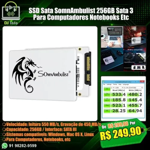 SSD Sata SomnAmbulist 256GB Sata 3 Para Computadores Notebooks Etc