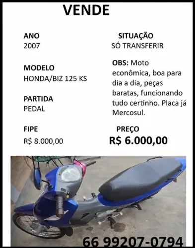 HONDA BIZ 125 KS - PREÇO PRA VENDER LOGO