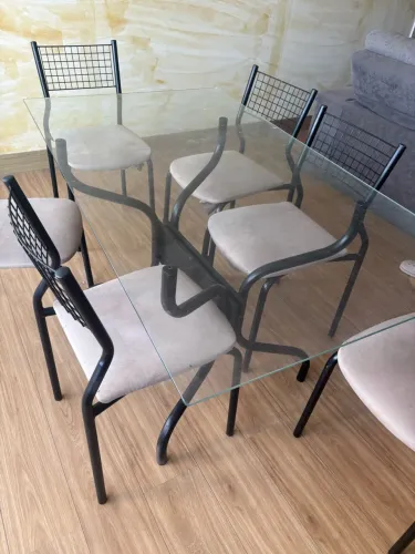 Mesa de Jantar de Vidro 1,40m com 6 cadeiras